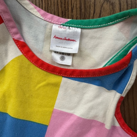 Hanna Andersson abstract rainbow shapes sleeveless cotton jersey dress Girls 6-7 - Picture 2 of 6